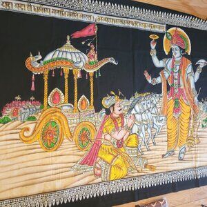 Indian Goddess Wall Art Black Cotton Colourful Sequence